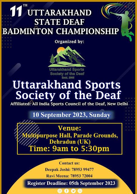 11TH UTTARAKHAND STATE DEAF BADMINTON CHAMPIONSHIP ON 10TH SEPTEMBER 2023