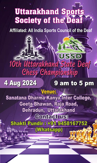  10th Uttarakhand State Chess Deaf Championship on 04th August 2024
